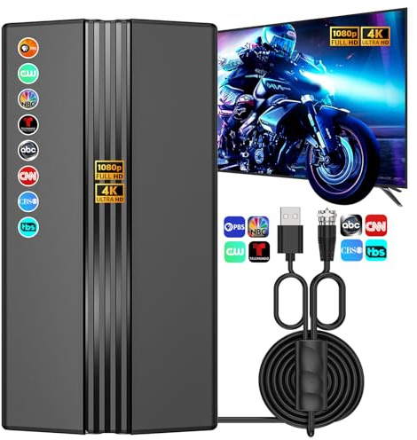2026 TV Antenna for Smart TV, 2200+ Miles Range, 360° Reception, Indoor/Outdoor Antenna for Local Channels, Supports 4K 1080p HD, 33FT Coax Cable, Easy Installation