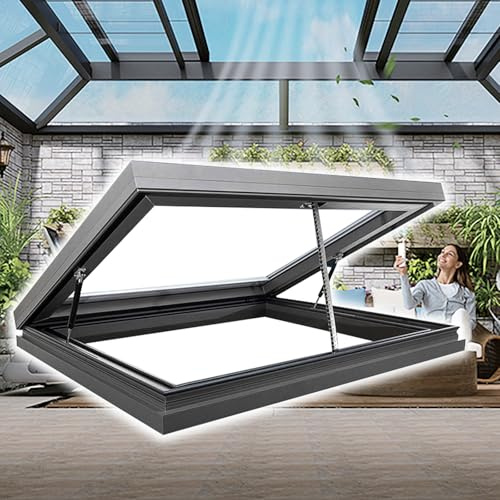 LIGUIEN Claraboyas Eléctricas Inteligentes para Techos con Control Remoto, Claraboya para El Hogar, Ventana de Techo con Sensor de Lluvia para Ático/solárium/sótano(LxW 80x60cm/31.5x23.6in)