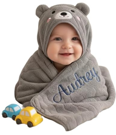 Keruidian Asciugamano Personalizzato per Bambini con Cappuccio, Regalo Personalizzato con Nome per Neonato, Asciugamano con Cappuccio in Puro Cotone per Doccia del Bambino, Asciugamano per Piscina per