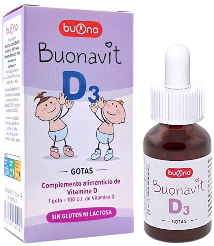 Buona Buonavit D3 Gotas 12ml - Vitamina D3 Líquida (Colecalciferol) para Bebés y Niños - Crecimiento Óseo, Dientes Sanos y Refuerzo del Sistema Inmunológico - Fácil Dosificación