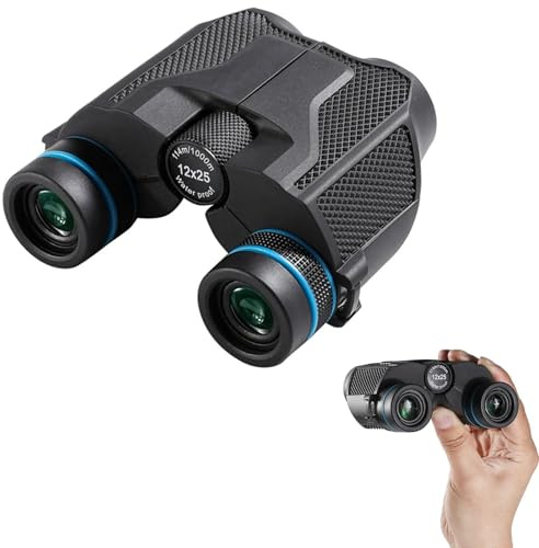 Jumelles compactes 12 x 25 étanches et dotées de capacités de vision nocturne à faible luminosité, adaptées pour les adultes et les enfants, grossissement élevé et facile à mettre au point, idéales