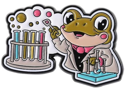 Broche unique grenouille scientifique animale avec tube à tests de microscope, broche accessoire de laboratoire pour les amateurs de science, broche avec microscope et tube à essai, accessoire sur le
