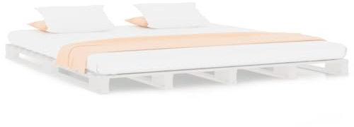 YNGBHFNOP Pallet Bed without Mattress White Double Solid Wood Modern Low Platform Bed Frame for Bedroom Living Room No Box Spring Needed Easy Assembly Durable Slatted Support Base