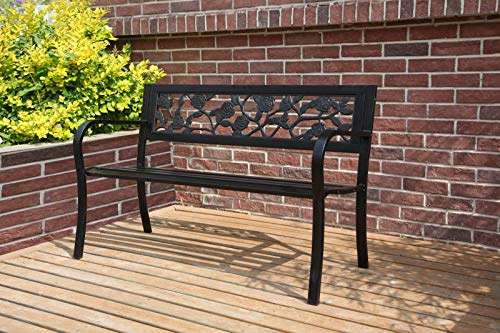 BIRCHTREE 3 Seater Garden Bench Slat Steel Rose Style Park Patio Outdoor Furniture Seat Chair Metal C074 Black