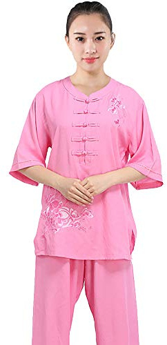 Daoba 2 Pièces Tenue de Tai Chi légère Manches Courtes + Pantalons Femme Été Ensemble Costume Lâche Arts Martiaux Qi Gong Vêtements