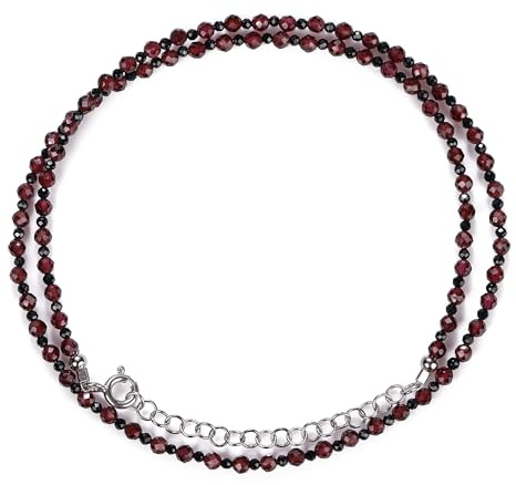 Naturlig ädelsten Rhodolit granat & svart Spinel fasetterad runda pärlor halsband med 925 sterling silver kedja och vårlås Handgjorda smycken gåva för kvinnor, flickor, födelsedag.
