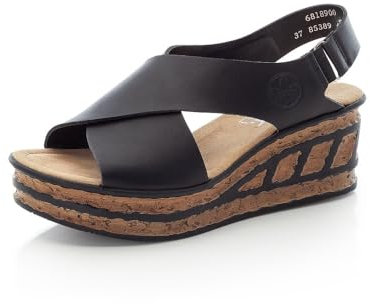 Rieker Damen Keilsandalen 68189, Frauen Sandalen,offene Schuhe,Strandschuhe,Keilsandaletten,Keilabsatz,Wedge-Heel,hoch,schwarz (00),37 EU / 4 UK