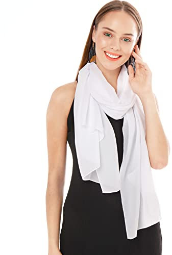 Shawl Factory Chiffon Schal Damen Weiß - Seidenweich und Federleicht - Eleganter Halstuch Schal - Polyester Tuch Halstuch Damen Frühling Sommer - Pflegeleichtes Schaltuch - Damenschal Leicht (Weiß)