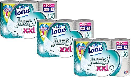 Lotus JUST 1 XXL - Papier toilette 5 épaisseurs - 6=9 rouleaux (blanc) - Lot de 3 - Offre Spéciale