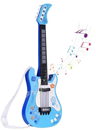 Kids Toddler Baby Childrens Electric Toy Guitar with Strap Ideal for 3 4 5 7 8 Year Old Boys Girls Gifts(Blue)