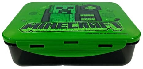 HOX Minecraft Creeper 3 Section Bento Lunch Box – Official Licensed Food Container with Airtight Seal & Snap Lock Lid, for School | Gift for Minecraft fan