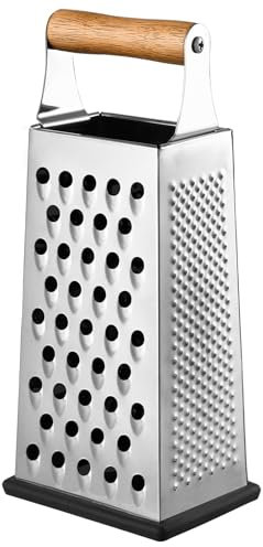 Dachiy Grattugia In Acciaio Inox A Quattro Lati Per Cetrioli, Carote E Formaggio, Con Base Antiscivolo (Manico In Legno)