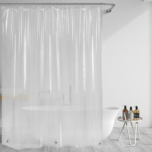 SRTSTR Transparent duschdraperi 180 x 200 cm mögelbeständigt duschdraperi PEVA vattentätt badkarsdraperi med 12 krokar, antibakteriell snabbtorkande, för badkar, badrum