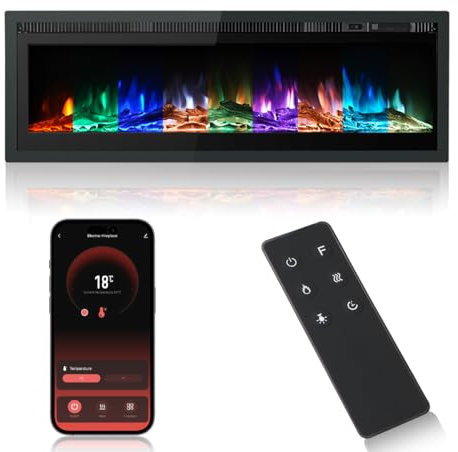 M.C.Haus Electric Fireplace Insert Wall Mounted Freestanding Heater Metal Panel Heater Colorful Flame Remote Phone Control with Crystal&Log, 900W/1800W (40/102cm, Smart WIFI)