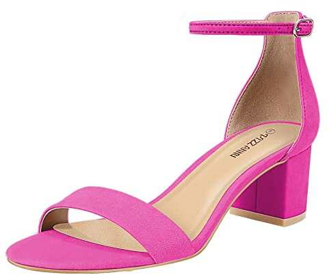 PIZZ ANNU Sandalias Mujer Verano Comodas Elegantes Zapatos Tacon Vestir Fiesta Boda Moda Tacones con Tira de Tobillo Ajustable Rosa Intenso EU 38 Ancho