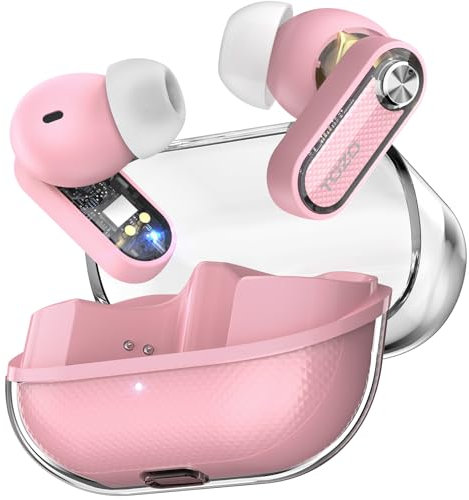 TOZO Crystal Pods Hybrid Active Noise Cancelling Earbuds, 38dB ANC Wireless Earbuds, AI-Enhanced Dual Mics for Clear Calls, Deep Bass, 35H Playtime, IPX5 Waterproof, Bluetooth 5.4, with App Custom EQ