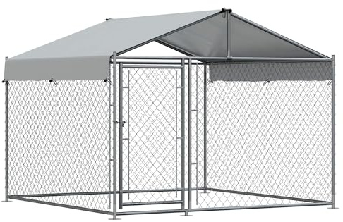 Dellonda Galvanised Steel Outdoor Dog Kennel with Weather Resistant Roof Cover & Chain Link Fencing, Dog Run with Lockable Latch - DG281