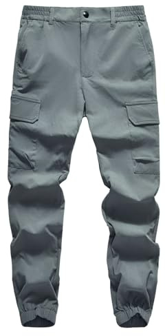 BASADINA Boys Cargo Joggers Pants Elastic Waist Quick Dry Sweatpants School Casual Trousers for Kids with Pockets 7-16 Years Army Green
