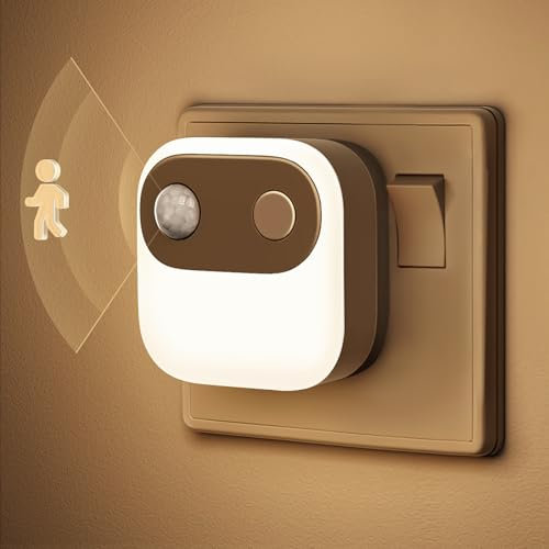 LOHAS-LED Motion Sensor Night Light, Night Light Plug in Wall, Warm White 3000K, 30/60/100lm Brightness Adjustable, Motion Sensor & Dusk to Dawn Plug in Night Light for Hallway, Stairs, Bedroom