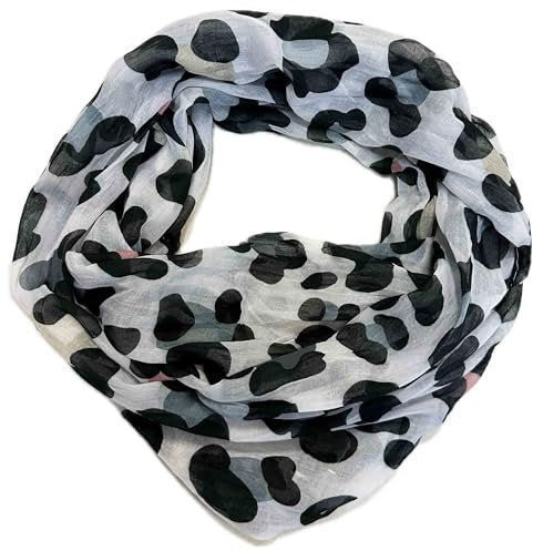 Leo Leopard Loop Schal aus Seidenmischung mit Animal Print Muster Tuch Sommer Frühling Herbst Halstuch Stola Tuch Übergangsschal Seide Silk (Grau)