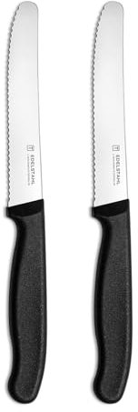 targzier Tomato Knife,Set of 2,Serrated Kitchen Knife,Stainless Steel Utility Knife,Sharp Table Knifes,Wavy Edge Small Kitchen Knives,Ergonomic Handle,Tomato Knives Set,Black