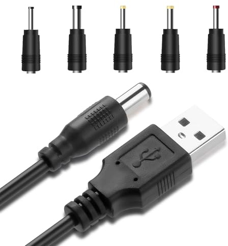 USB to DC Power Cable 5V Universal,USB to DC,5 Connectors,2.5x0.7mm,3.0x1.0mm,3.5x1.35mm,4.0x1.7mm 5.5 x 2.1mm Applicable to Laptops, Router, Bluetooth Speakers vibrator charger