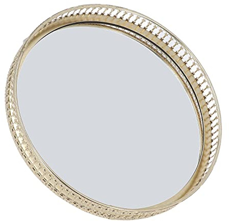 lyrlody Plateau de vanité en Miroir en Or Plateau de Cosmétique de vanité Ronde, Conception de la Conception d'espace Décor Polyvalent Rétro Matériau Durable, Présentez Vos Bijoux, de Miroir,