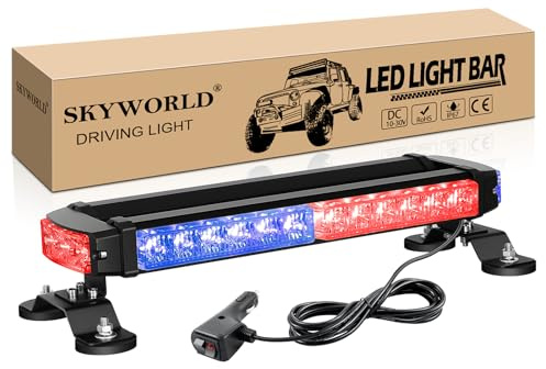 SKYWORLD Barra de luz estroboscópica, 15 Pulgadas 37 cm 30 LED Doble Cara, 12V 24V Luz Intermitente Rojo/Azul Beracon, Magnética Baliza Luces de Advertencia de Emergencia para vehículo Coche camión