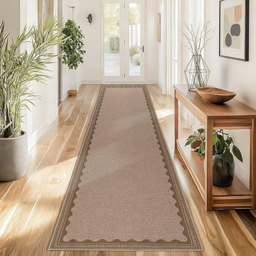 Famibay Hallway Runner Non Slip 65x300cm Long Kitchen Runner Rug Washable Brown Woven Absorbent Carpet Runners For Hallway Kitchen Bedroom Floor Corridor