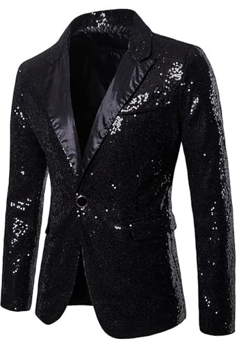 Blazer Paillette Homme Slim Fit, Veste Costume Homme Vintage avec Bouton Brillant Sequins Outwear éLéGant pour Carnaval CéRéMonie Mariage FêTe Cosplay Disco Party SoiréE ScèNe Club Halloween Rave