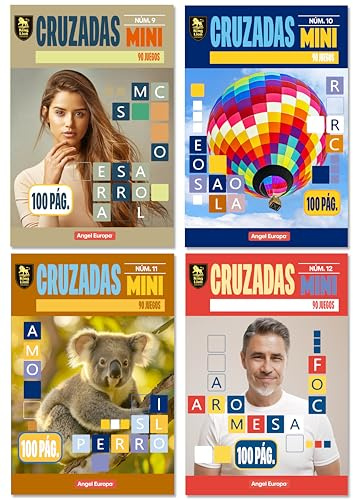 Pasatiempos Angel Europa Mega Pack Libros de Bolsillo, 100 páginas - Elige tu Pack de 3, 4 o 12 Libros de Sudokus, Sopas o Cruzadas - Formato Mini 11x16 cm, Envío Gratis (Pack 4 Libros Cruzadas)