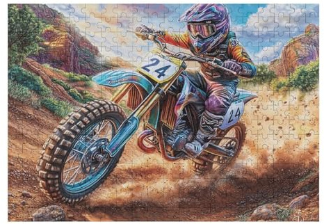 Premium Piloto de Motocross Montaña Moto de Cross Aventura Salvaje Puzzle 300 Piezas para Adultos Estimulante Divertido Y Cautivador Ideal para Actividades En Casa 300 PCS（40x28cm）