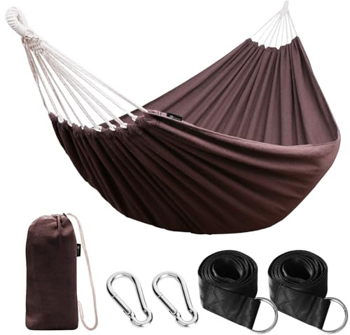 ANYOO Utomhus bomullshängmatta flera 210 x 150 cm, lastkapacitet upp till 200 kg bärbar med bärväska för uteplats gård trädgård