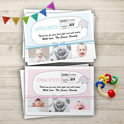 Baby Thank You Cards, Personalised, Birth Announcement, Girl or Boy Thank You Cards (Design 15)