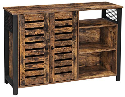 VASAGLE Storage Cabinet, Sideboard with 2 Doors, Adjustable Shelves, for Dining Room, Living Room, Kitchen, 110 x 33 x 75 cm, Industrial Style, Rustic Brown and Black LSC083B01