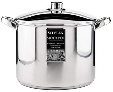 Stainless Steel Induction Stock Pot with Lid Large Deep Casserole Cooking Stockpot Mirror Polished Finish Soup Stew Home Brew Pot (24cm - 8.4 Litre)