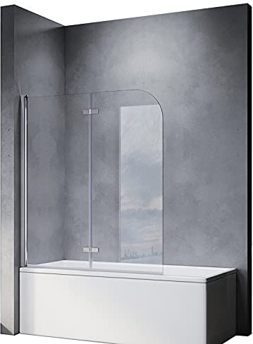 SONNI Parete Vasca da Bagno Pieghevole 180°,Vetro Vasca da Bagno 6 mm Trasparente Temperato Nano 120x140cm