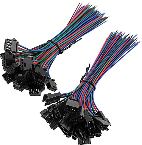 YIXISI 20 Pairs JST SM 4-Pin 2.54mm Pitch Plug Male and Female Connector Adapter with 150mm Electrical Cable Wire for LED Light