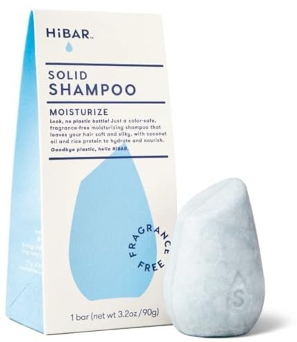 HiBAR - Moisturize Fragrance-Free Shampoo Bar - For Dry, Frizzy Hair - Nourish & Hydrate - With Coconut Oil & Vitamin B5 - Plastic-Free - Soap, Paraben & Sulfate-Free - Color Safe & Vegan -1 Solid Bar
