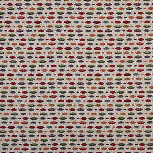 Kt KILOtela - Stoppningstyg – dekorativt tyg – Gobelin Jacquard – styck: 100 cm längd x 280 cm bredd | ellipser – röd, orange, grön, blå, beige 1 meter