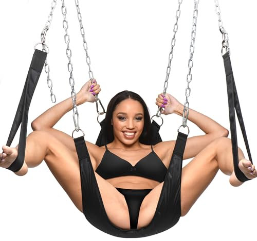 MASTER SERIES Nylon Sex Sling with Removable Stirrups for Men Women & Couples. Lightweight, Durable and Compatible with Most Swing Stands Sex Sling 1 Piece - Black