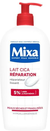 Mixa Expert Peau Sensible - Lait Cica Réparation - Réparation Effet Longue Durée - Peaux Sèches et Rugueuses - Hypoallergénique - 250ml