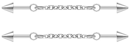 ZS 1 Coppia Gioielli Piercing Industriali Acciaio Chirurgico, Orecchini Piercing Cartilagine 16g, Orecchini Perno Catena Piercing Industriali Barra Donne Uomini (2 Pezzi Argento)