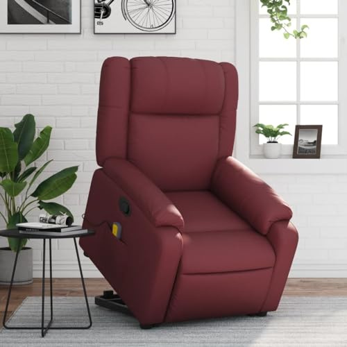 Homgoday Sillón de masaje con ayuda para levantarse, sillón de televisión, sillón de relax con función reclinable, sillón reclinable, sillón reclinable, sillón de TV para salón, color rojo vino, piel