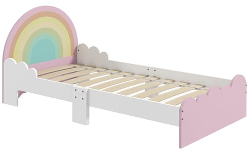 ZONEKIZ Lit pour Enfants 3 à 6 Ans 143 x 74 x 66 cm Design Arc-en-Ciel Rose