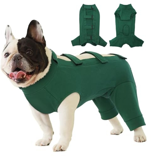 IECOii Dog Onesie for Surgery, Adjustable Long Sleeve Anti Lick Recovery Sleeve For Dogs Back Leg Female Spay Recovery Suit, Soft Pet Abdominal Anti Licking Shirt, Dog Bodysuit, Green, Medium