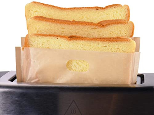 VOLWCO 100 Pezzi Tostapane Sacchetti Riutilizzabili Toast Sacchetti Busta Sacchetti for Tostapane Antiaderente Teflon Sacchetti Lavabili(16x18cm)