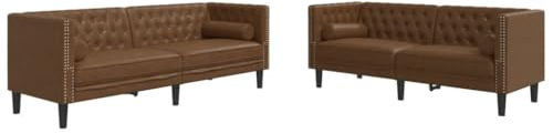 vidaXL Soffgrupp chesterfield 2 delar bolsterkuddar brun konstmocka, soffgrupp, vardagsrumssoffa, mockasoffa, soffgrupper, vardagsrumssoffor