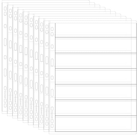 Uncle Paul 10 Sheets Postage Stamp Collecting Inserts, 70 Pockets Clear Stamp Album Pages 199 x 34MM Grid, Single-sided 9 Hole Standard Stamp Collection Binder Sleeves for Collectors IS02S710