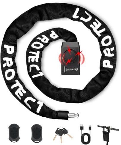 4Ft Bike Lock with Alarm - 8mm Heavy Duty Bike Chain,110dB Anti-Theft Alarm,Rechargeable & Waterproof with 2 Remote Control, 3 Keys for Bicycle, Scooter, Motorcycle